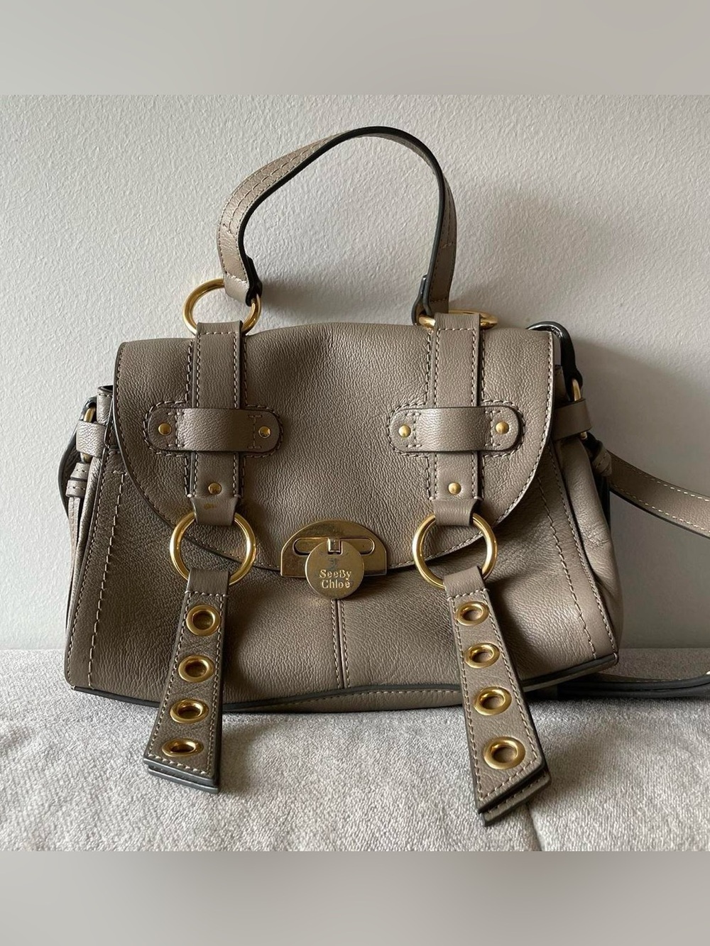 See By Chloe Taupe Leather Crossbody with Gold Hardware